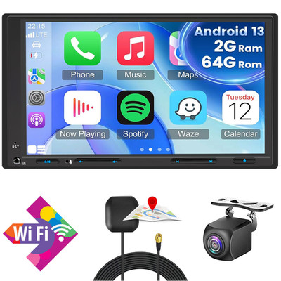 2+64GB 7'' Android 13.0 Kabellos Apple CarPlay GPS AutoRadio+IP69 Kamera+Mikrofon