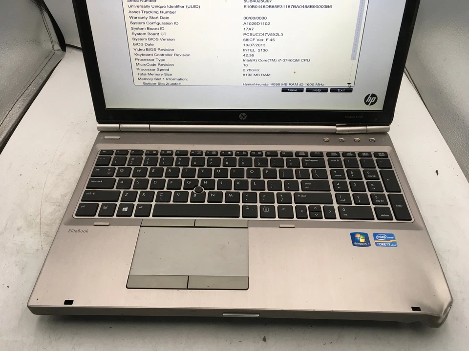 HP ELITEBOOK 8570P - BOOTS TO BIOS - INTEL I7 3740QM - 8GB RAM - RERAD DESC - BB - Image 3 of 4