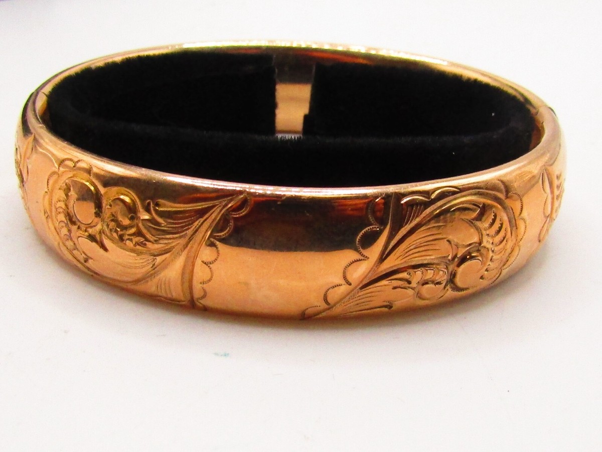 ANTIQUE VICTORIAN GOLD FILLED HINGED BANGLE BRACELET - EMBOSSED 5