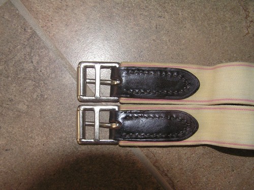 VERY LIGHTLY USED CLEAN WHITMAN 48" 2-TONE BROWN LEATHER COMFORT GIRTH W/ELASTIC - Picture 8 of 11