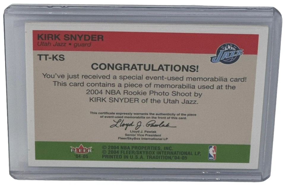 Tarjeta Jersey Kirk Snyder 2004-05 Fleer Tradition Rookie Throwback Threads #13 Foto 2 de 2