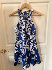 Parker Women Small Blue White Floral Flower A Line Cut Out Back Dress Sundress