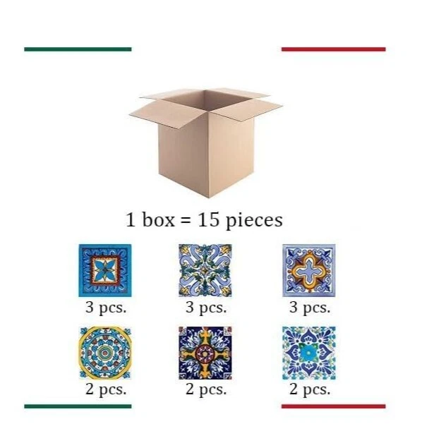 Blue and Yellow Mexican Tiles Talavera SET WALL TILES For Bath Kitchen - Armando - Image 3 of 4