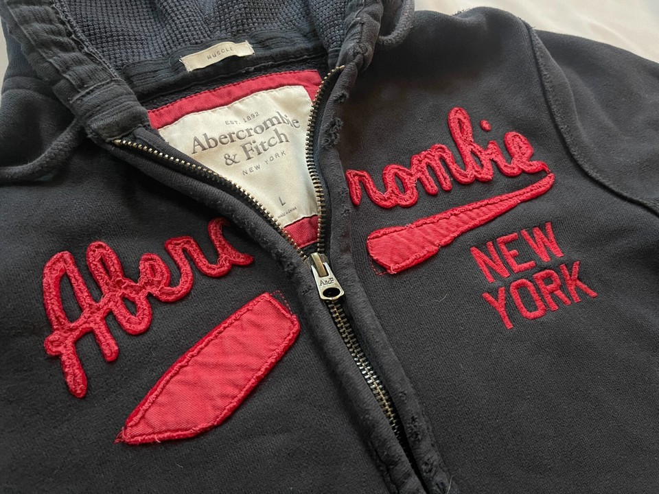 Men Abercrombie Fitch A&F AF Jacket Outerwear Sweatshirt Distressed ...