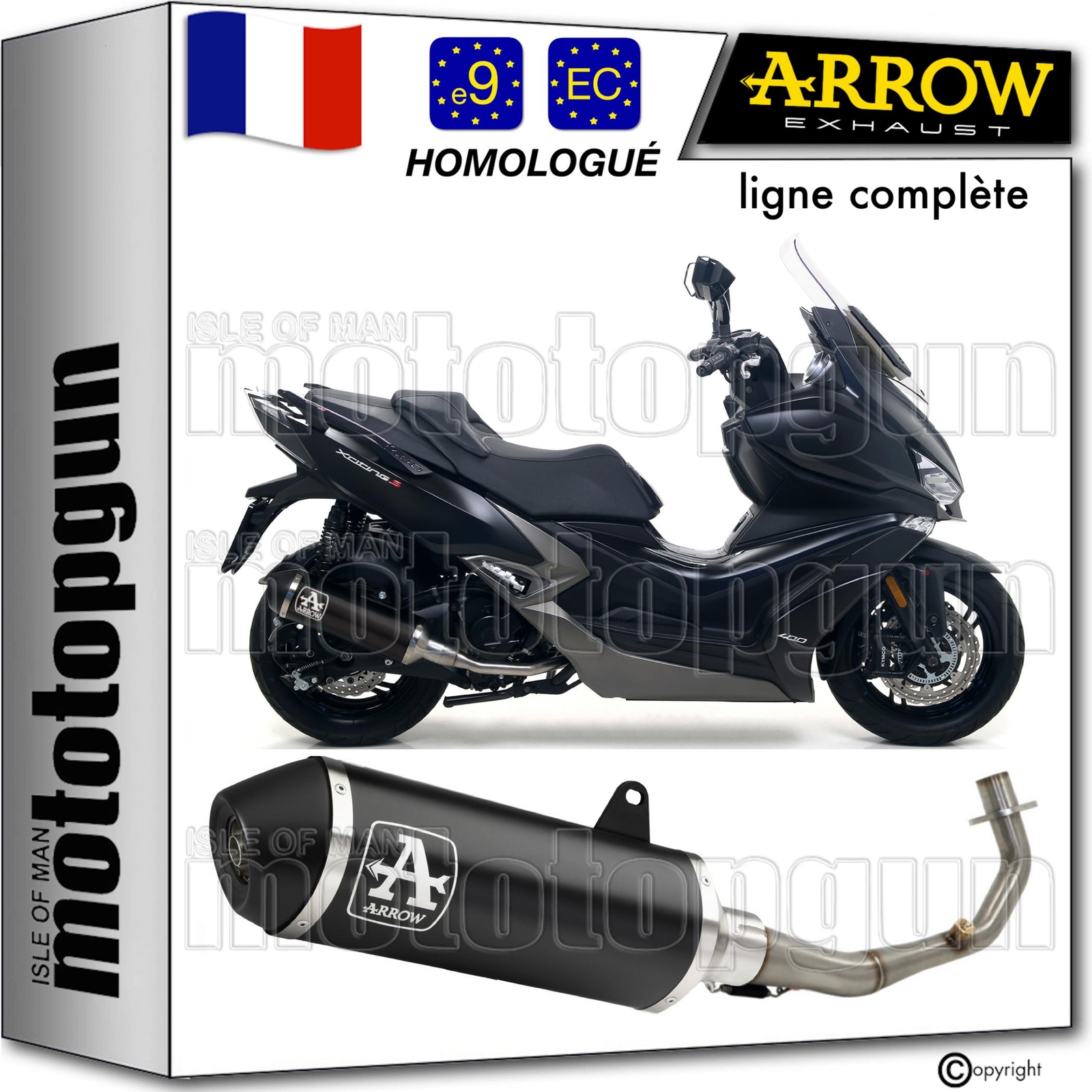 Ligne complete approuve open noir performante pour maxi scooter Kymco 400