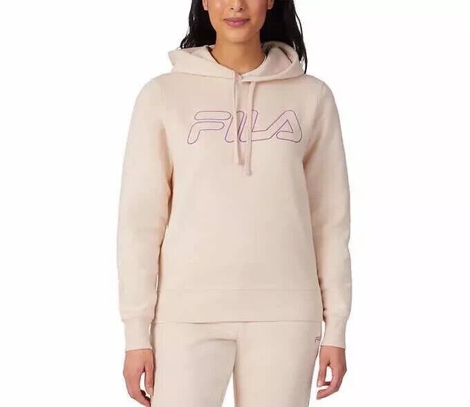 Felpa con cappuccio donna Fila logo coulisse costine cintura polsini colletto sabbia taglia S