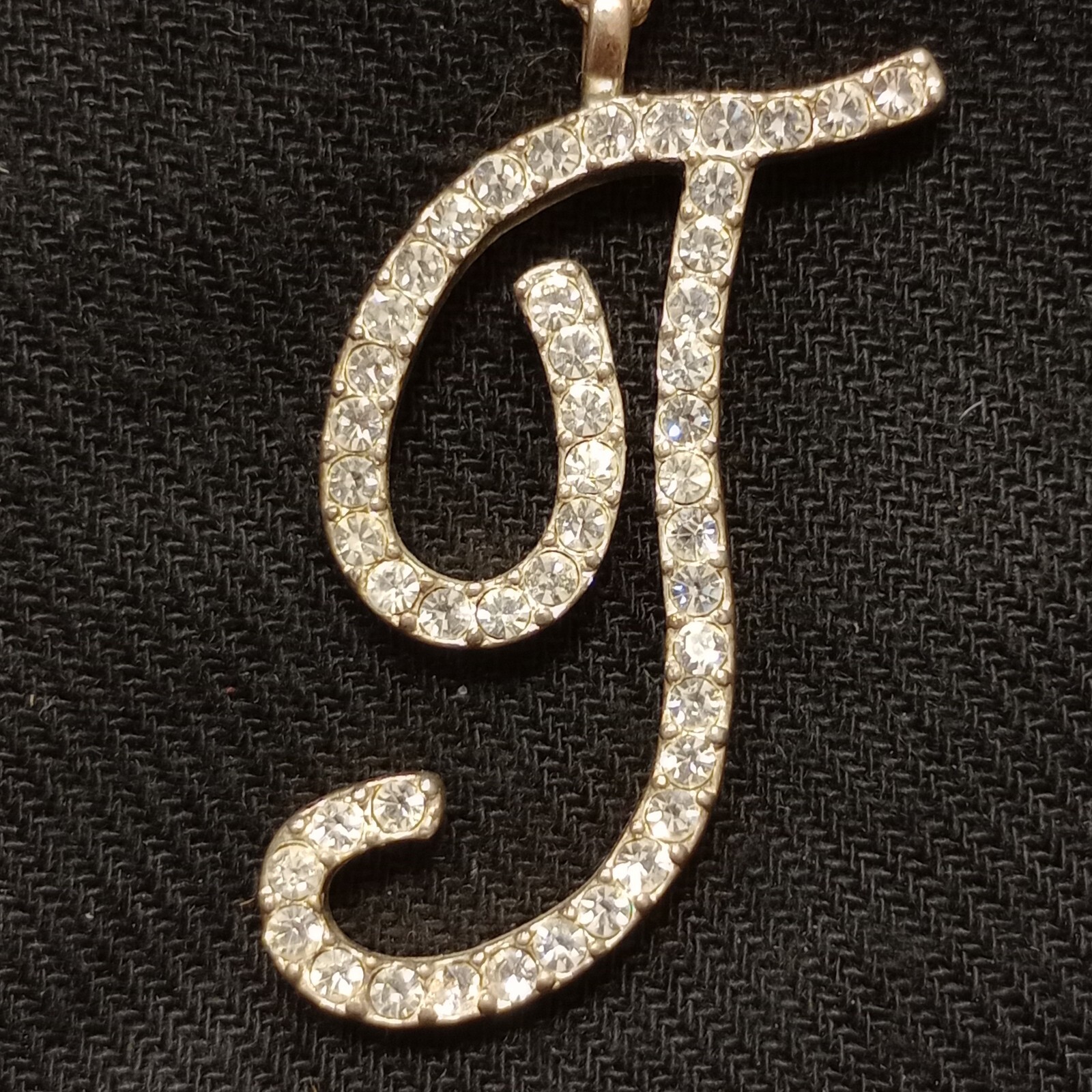 Silver Tone Cursive Letter T Initials Rhinestones… - image 4