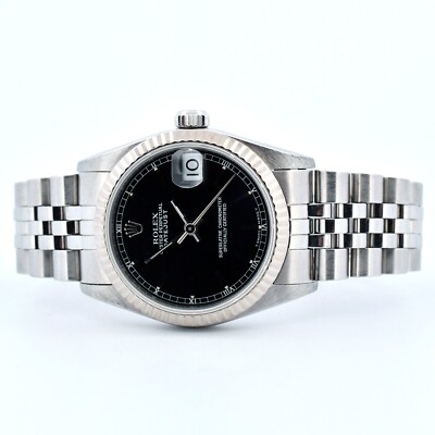 Rolex DateJust Mid-Size 68240 18K & SS Original Black Baton Index 31MM Watch