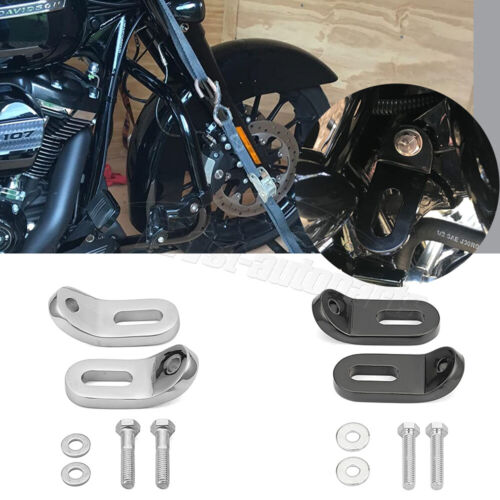 Chrome/Black Touchless Tie-Down Brackets Steel For Harley Touring Models 96-23 - Picture 1 of 5