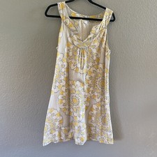 Ann Taylor Loft Dress Womens 10 Yellow Gray  Linen Floral Sheath Sleeveless
