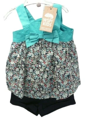 Wisp! Kids ensemble haut à brides turquoise fleuri et short bleu bébé 2 ans - Photo 1/4