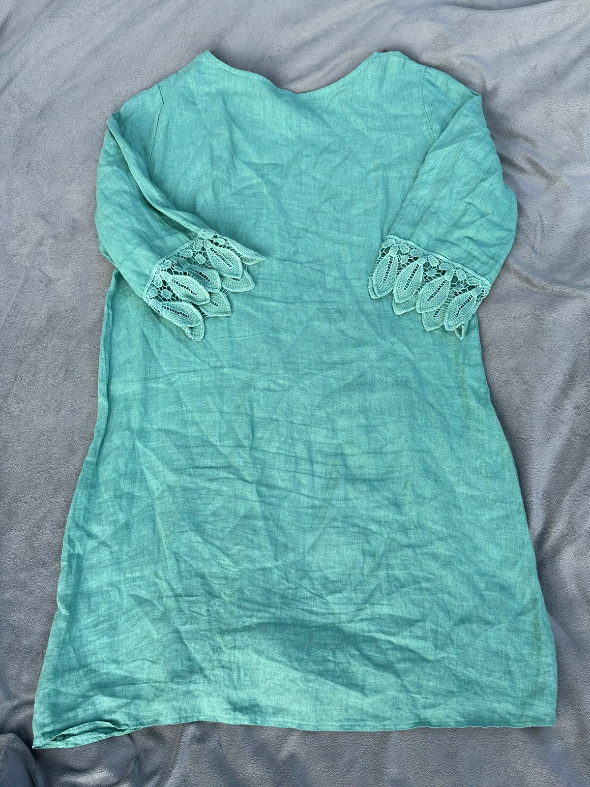 VALENTINO Abito Valentina Naldi blu verde acqua lino scoop collo manica dettagliata taglia L