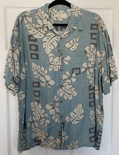 Moda Campia Moda Men's Shirt SZ XL Blue Floral Hawaiian Short Sleeve Button Down