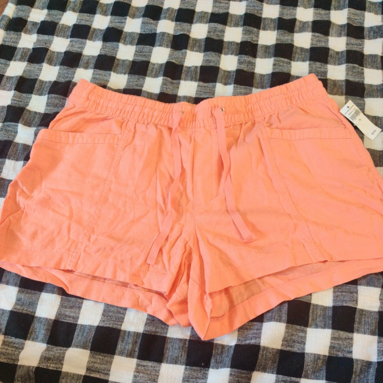 NWT GAP Womens Linen Blend Pull On Utility Shorts Size XL peach orange coloring