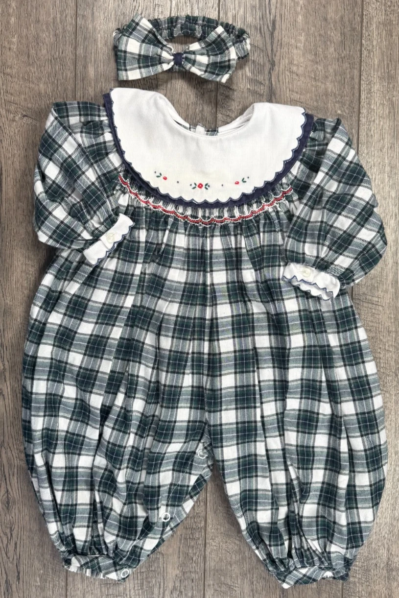 Baby Girl Clothes Vintage Carter's 6 Month 2pc Dressy Plaid Outfit & Headband