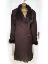Kaliko Brown Suede & Faux Fur Lined Heavy Brown Coat, Size 14 - Vgc