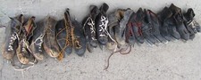 10 Pairs Antique Vintage Mostly Leather Black Male Hockey Skates Var Sizes