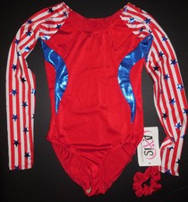 Axis Gymnastic Dance Long Sleeve Leotard Patriotic Red White Blue Child sizes