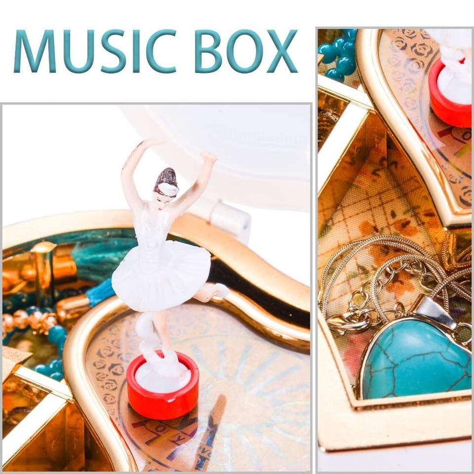 Heart Musical Jewellery Box, Musical Jewellery Storage Box with Dancing