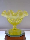Fenton NUT DISH COMPOTE Yellow Topaz Opalescent Thumbprint  -  FREEusaSHP