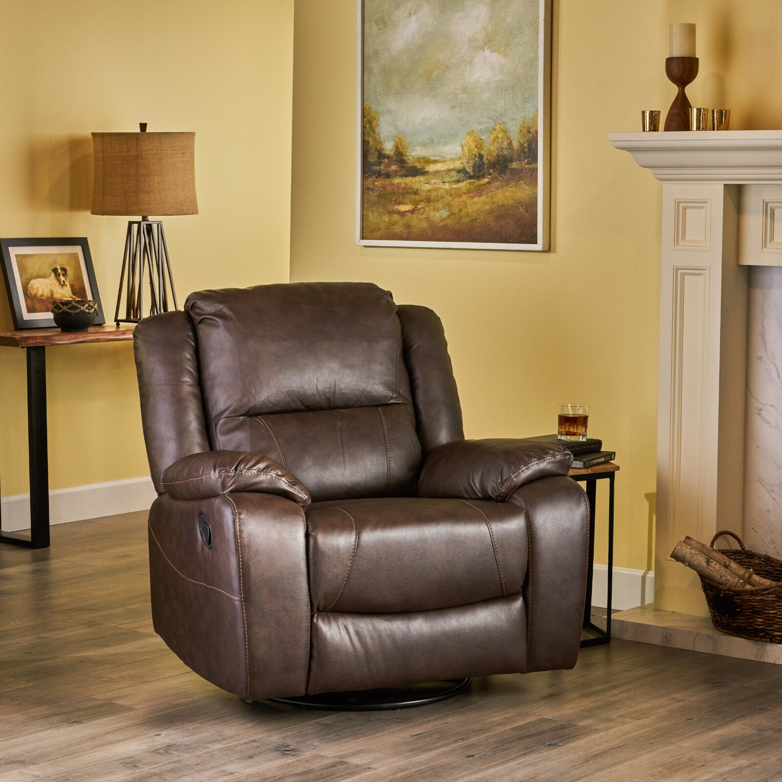 Classic Flora Tufted Leather Swivel Recliner Chair  