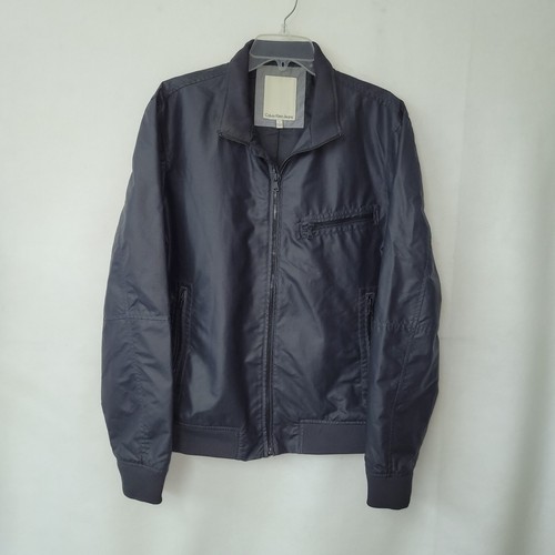 Chaqueta Jeans Calvin Klein Para Hombre L Negra Nylon Bombardero Cremallera Completa Bolsillos con Cremallera - Imagen 1 de 14