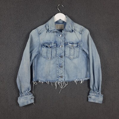 ALLSAINTS Jacket Womens Blue Denim Light Stone Wash Cropped Distressed  Maisy UK