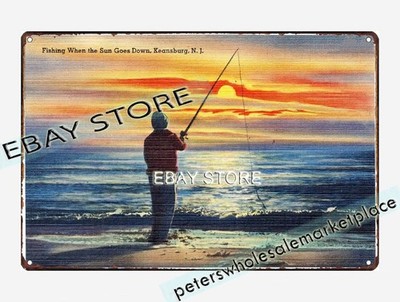 1930-45 Fishing when sun goes down, Keansburg, New Jersey tin sign