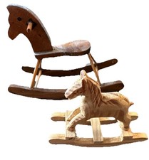 2 Miniature Wooden Rocking Horses For Doll House