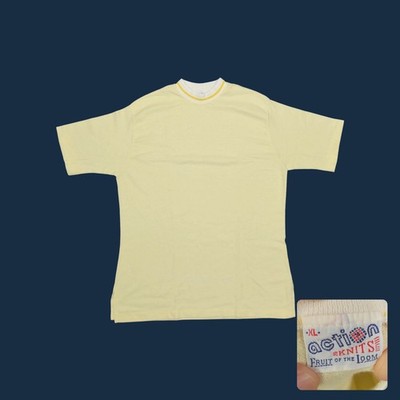 70s Fruit Loom Action Knits Ringer T-Shirt Pique Pale Yellow Mens M