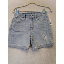 Old Navy Women's High Rise Bermuda Denim Shorts Distressed Light Wash Size 12