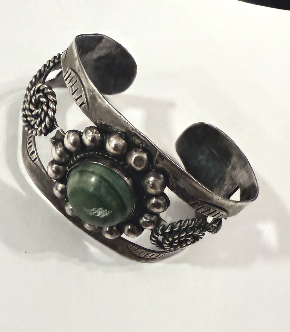 Vintage Mexico Sterling Silver Malachite Cuff Bracelet 48g Handmade Southwest