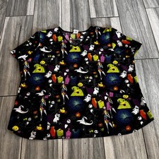 Women  s Halloween Nightmare Before Christmas Scrub Top 3XL Jack Sally Black