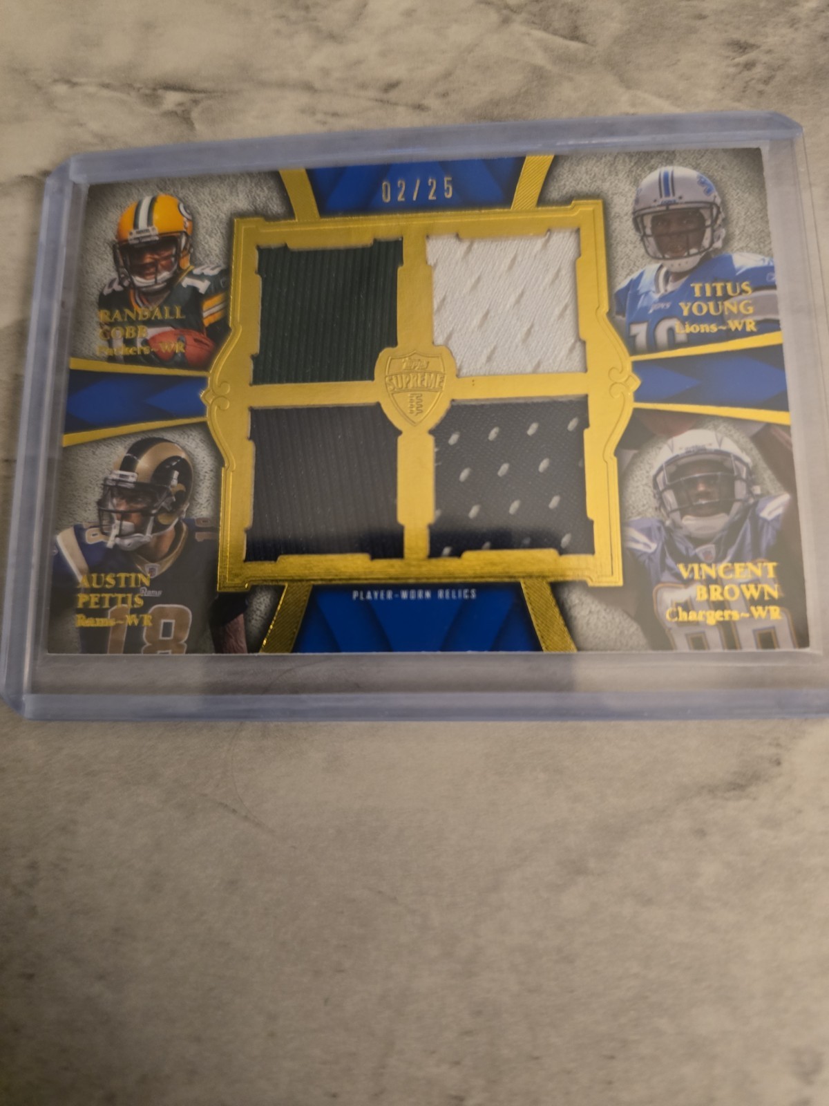 2011 Topps Supreme Game Used Quad Jersey Patch 2/25 Cobb, Young, Pettis, Brown view 1