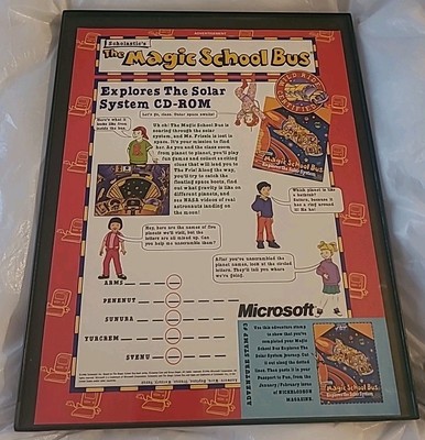 The Magic School Bus Microsoft CD-Rom Print Ad 1996 Framed 8.5X11 