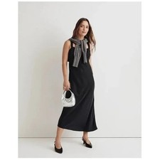 Madewell Square Neck Midi Dress Size 8 in True Black NWT Cupro Quiet Luxury