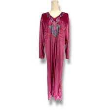 Vintage 1980s Oscar de la Renta Pink Velvet Embroidered Kaftan Maxi Dress AS IS