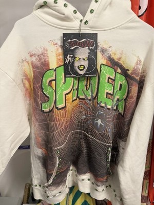 Stray Spider Hoodie Men's Small Pullover with Green Rhinestones Long Sleeve New