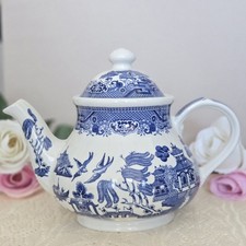 Churchill Willow Teapot Blue White China England Vintage Ceramic Teapot with Lid