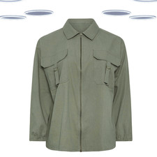 Ex Women's Plus Size Long Sleeve Utility Bomber Jacket in Khaki Green (Defect)