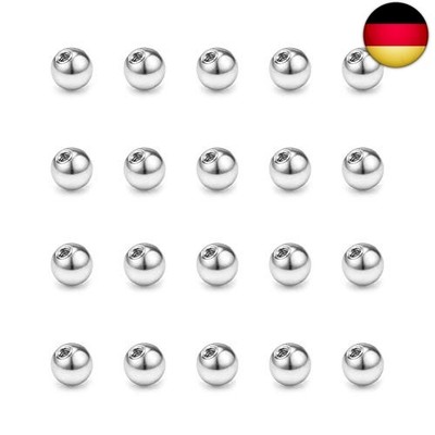 FECTAS 20pcs Piercing Kugel 16G 18G Chirurgenstahl Silber Ersatzkugel