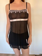 Coquette Black Sheer Pink Ribbon Babydoll Slip Dress