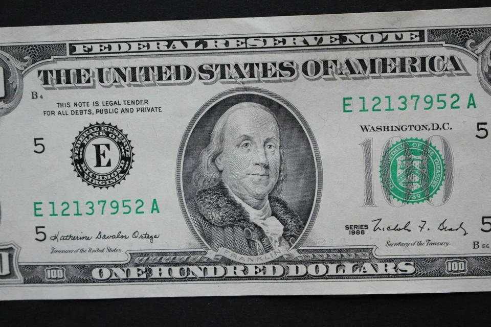 1988 $100 Federal Reserve Note/Richmond/F-2172E/light circ./crisp/Free Shipping - Image 3 of 4