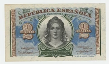 Spain España 2 Pesetas 1938 Pick 95 aUNC Almost Uncirculated Banknote Liberty