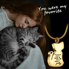 Womens Inscription Cat-shaped Ashes Cremation Urn Pendant Pet Memorial Bracelet