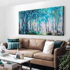 Ardemy Blue Tree Canvas Wall Art Forest Landscape Picture Modern Birch Trees ...