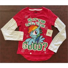 RARE My Little Pony M 7/8 Glitter Holiday Xmas Tee "Is It Too Late To Be Good "