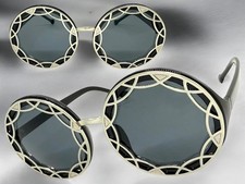 OVERSIZED EXAGGERATED Vintage Retro SUNGLASSES Large Round Black Frame Dark Lens