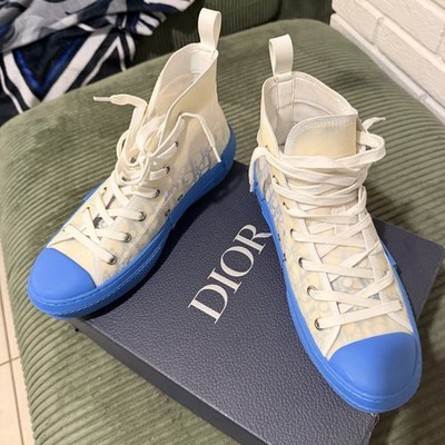 Dior High Top Sneakers White Blue 3SH118YJR Men's Athletic Lace Up Solid