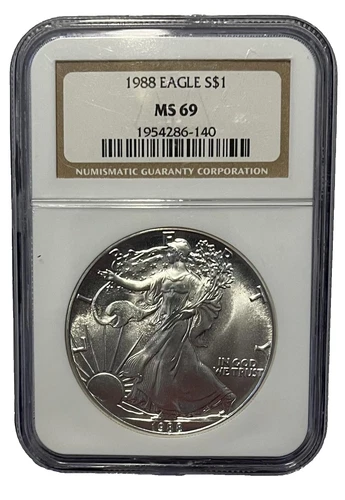 1988 1-oz NGC Business Strike Uncirculated Silver American Eagle MS69